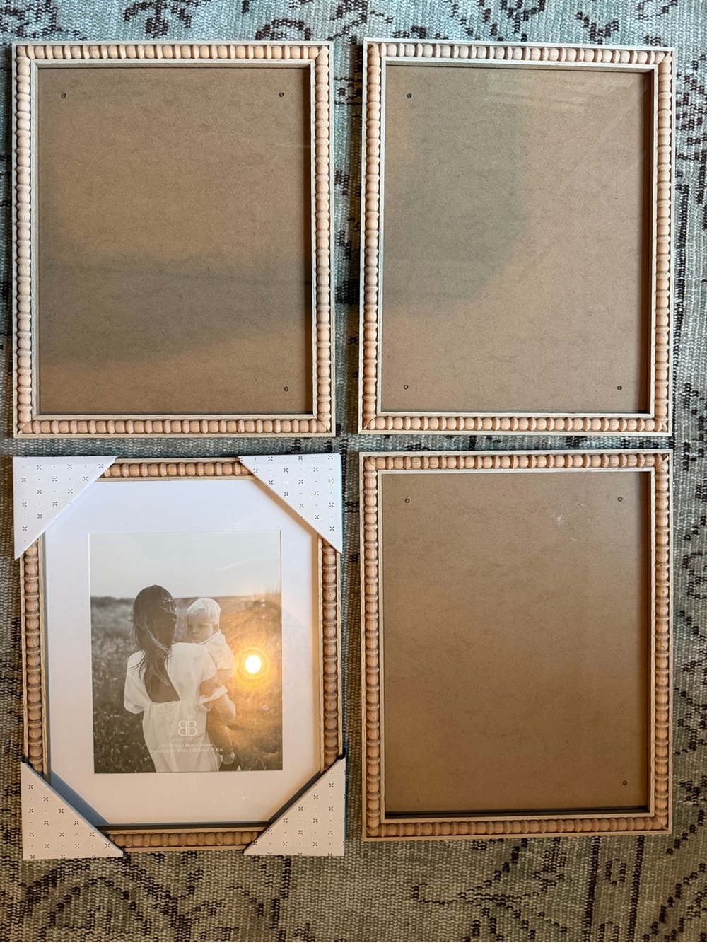 Natural Wood Beaded Frame Wall Decor - Unbranded - Set of 4